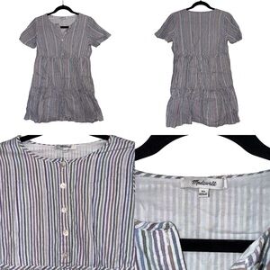 Madewell Multi-Stripe Short Sleeve Tiered Button Dress